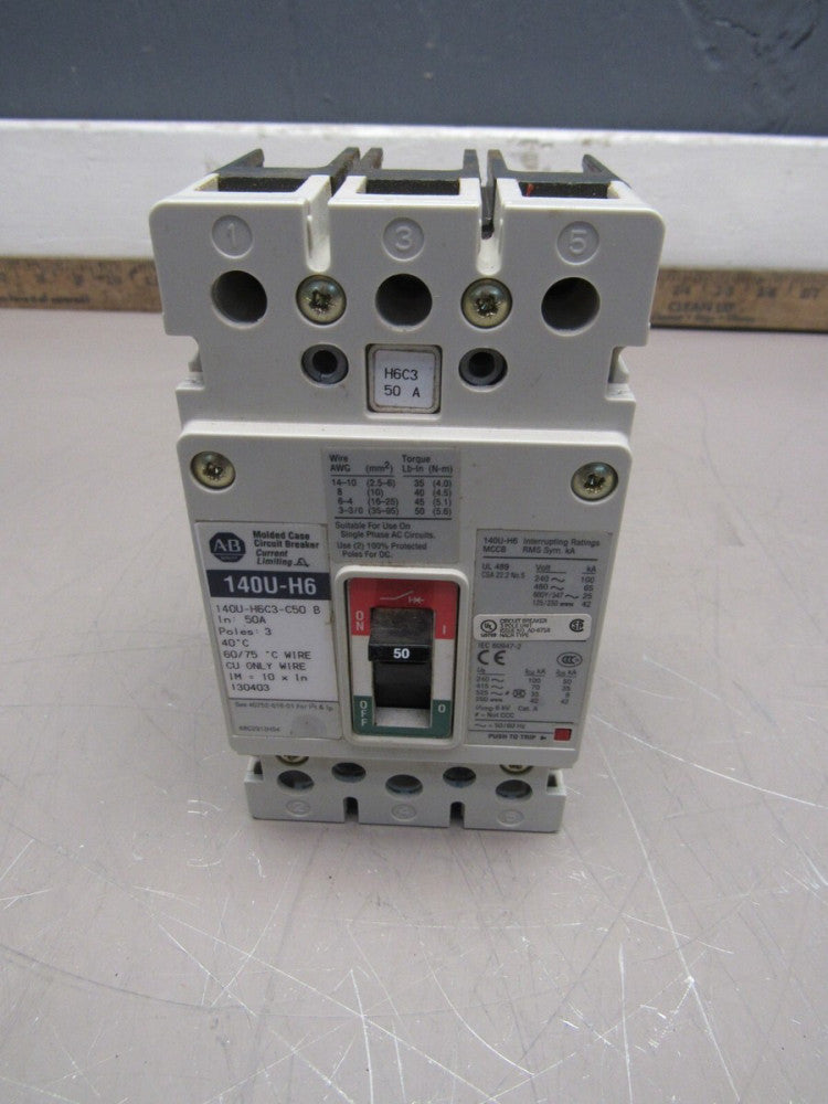 ALLEN-BRADLEY 140U-H6C3-C50-B CIRCUIT BREAKER 50A 3P, USED TAKEOUT! MAKE OFFER!
