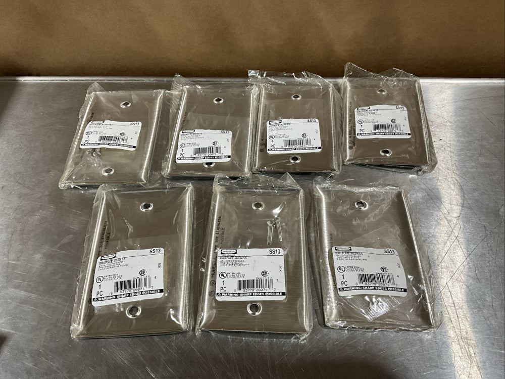 Lot of 7 HUBBELL SS13 Blank Box Mount Wall Plate, 1 Gang, ZGK, Silver  NOS