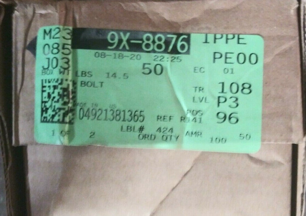 (1 BOX OF 50) NEW GENUINE OEM HEX HEAD BOLTS, PHOSPHATE AND OIL COATED 9X-8876