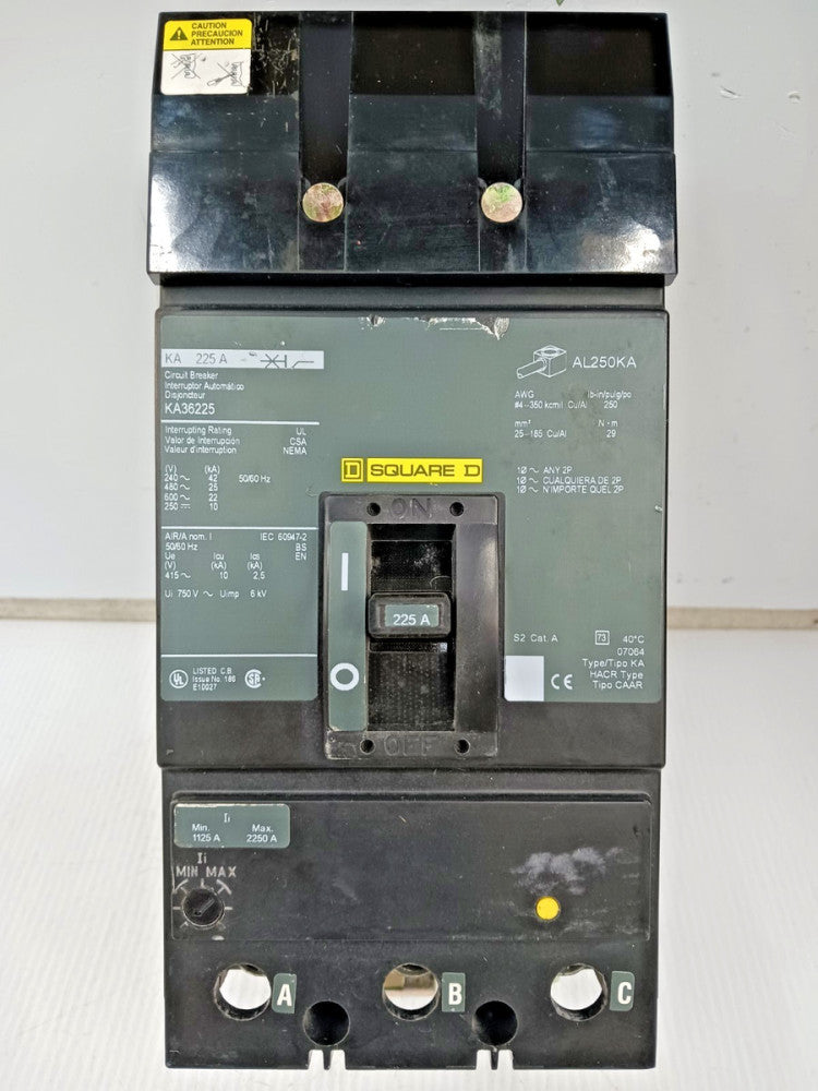 Square D 225 Amp I-Line Circuit Breaker 600 VAC / 250 VDC 3 Pole 25kA KA36225