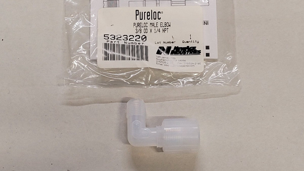 New Age Pureloc 5323220 PFA Male Elbow 3/8 OD x 1/4" Npt