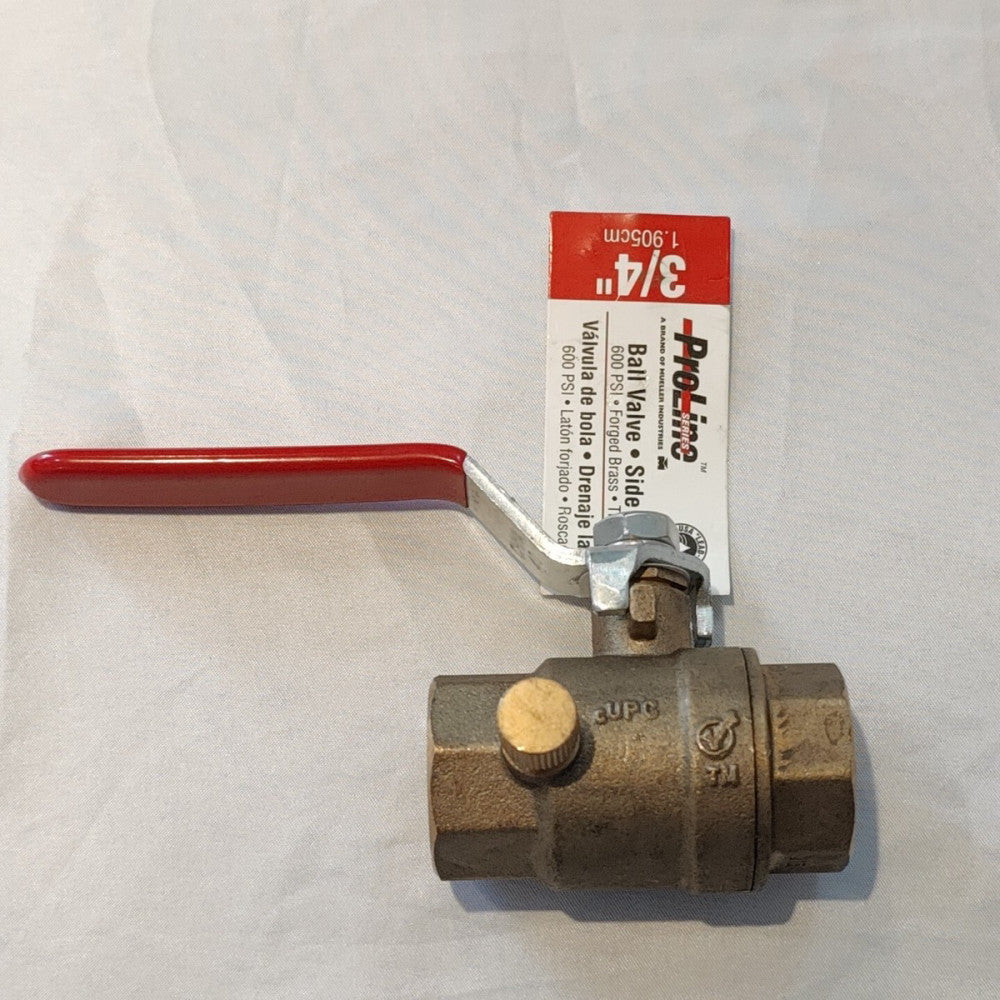 Mueller ProLine 107-754NL Stop & Waste Ball Valve Side Drain, 3/4" FIP, 600 psi