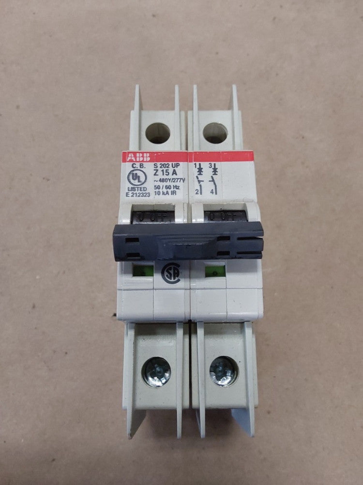 ABB S 202 UP Z 15 A ~480Y/277V 50/60 Hz E212323 Circuit Breaker 2 Pole