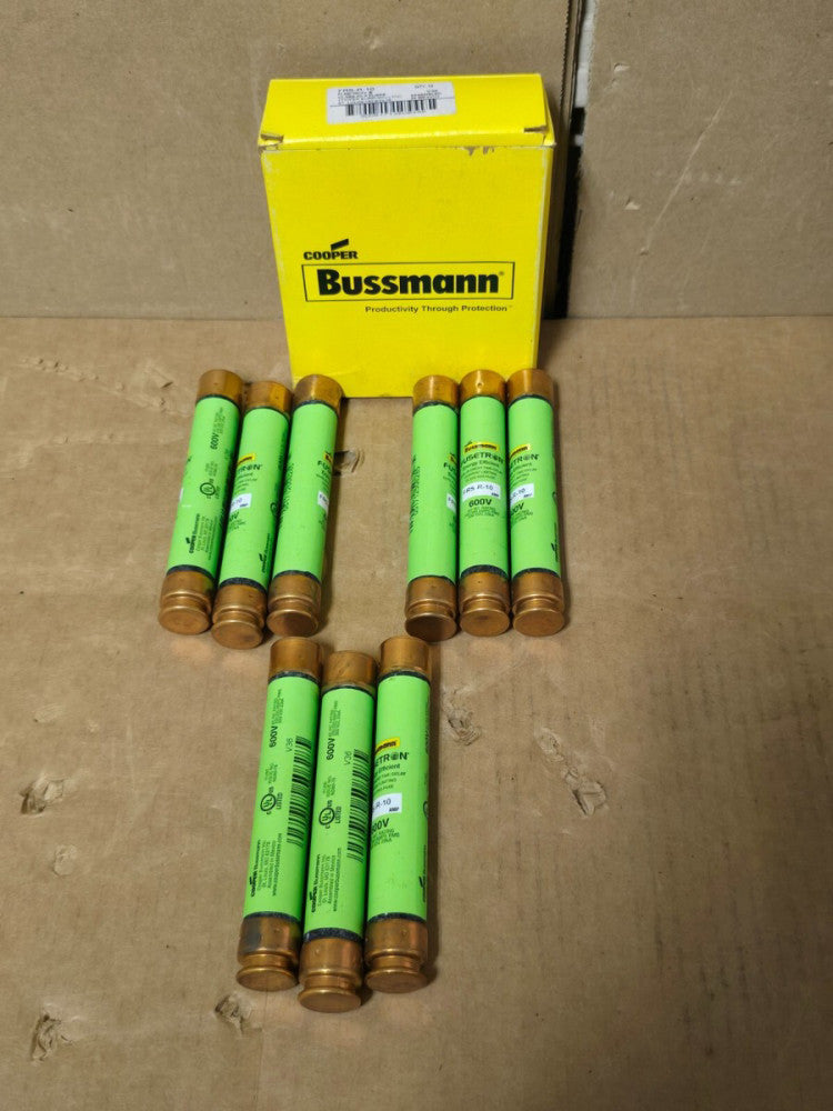 CASE OF 9QTY COOPER FRS-R-10 600V 10AMP CLASS RK5 FUSES NEW IN BOX! MAKE OFFER!!