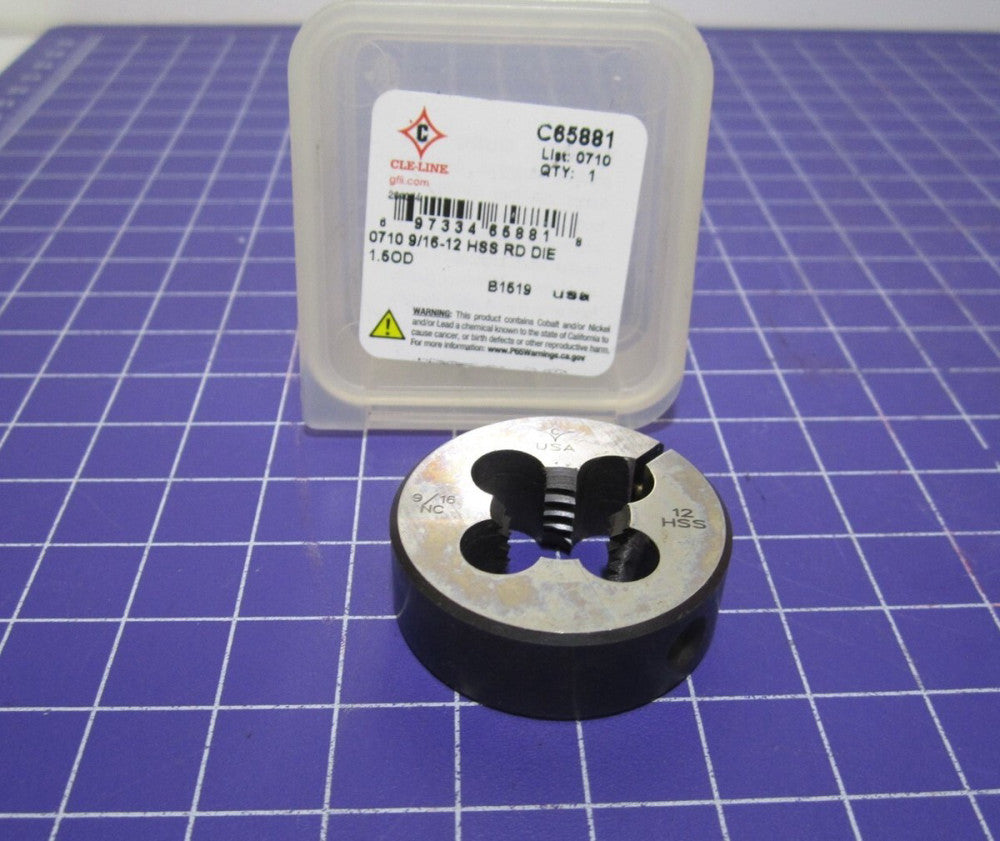 Cle-Line (C65881) 9/16-12 UNC RH HSS 1-1/2" Diameter Adjustable Round Die