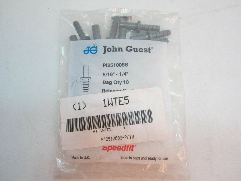 JOHN GUEST Tube to Hose Adapter -PI251008S-PK10- 5/16" Stem OD 150 PSI Gray Pk10