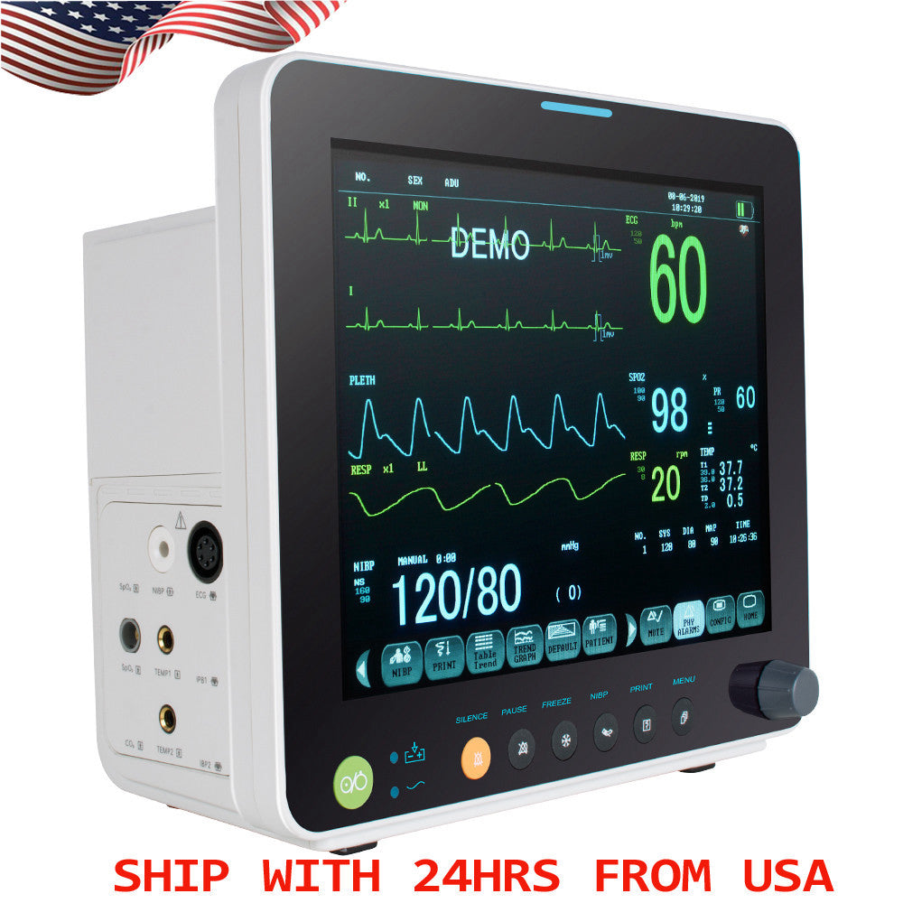 Portable Multi-parameter Monitor for ECG-NIBP- SPO2-TEMP - 12" Screen