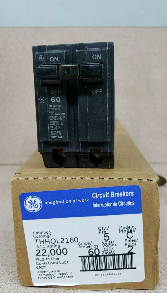 1) NEW GE THHQL2160 22kA 120/240v 60 amp Plug in THQL Circuit Breaker NNT