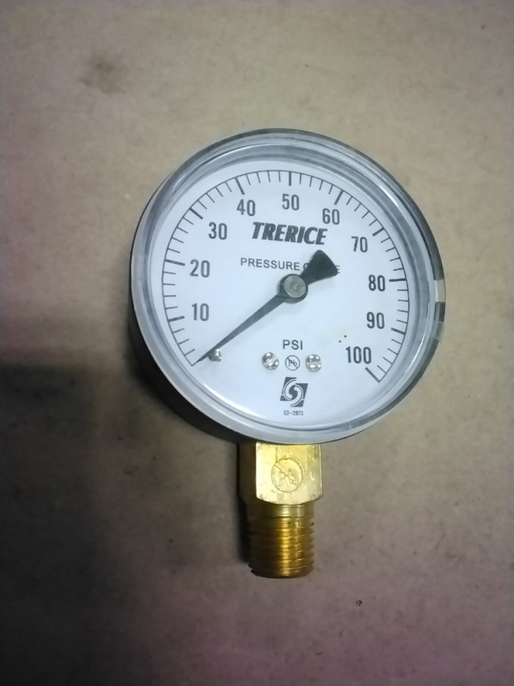 TRERICE Pressure Gauge DIAL 2-1/2", RANGE 0 - 100 PSI, 1/2" Bottom Stem
