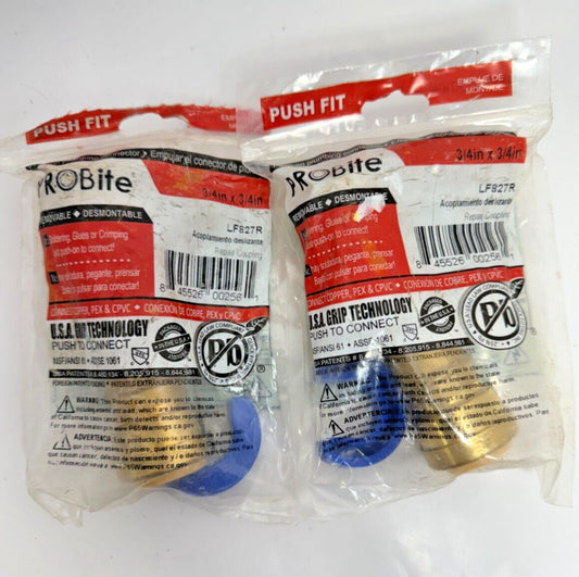 (Lot of 2) ProBite LF827R 3/4" x 3/4" Push Fitting Slip Coupling