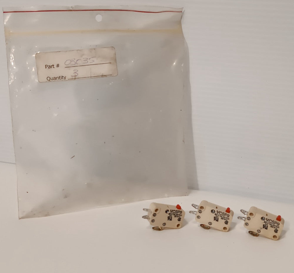 Lot of 3: Burgess VCSP9 snap-action microswitches w/ red actuator, 1/3HP, 03035