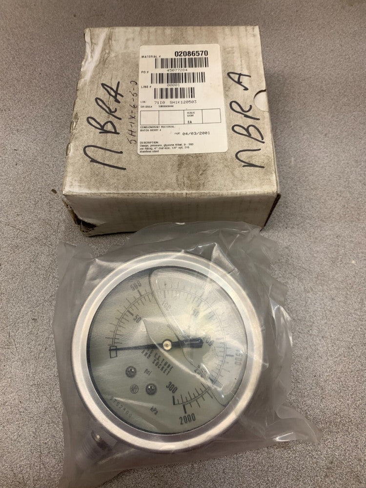 NEW IN BOX PACIFIC SCIENTIFIC GLYCERIN FILLED 4" DIAL PRESSURE GAUGE 1/4" NPT SS