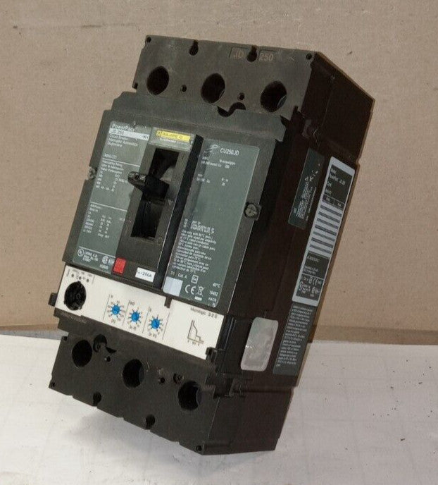 SQUARE D 250 AMP JD250 CIRCUIT BREAKER 3 POLE 600 VAC A050J727 JDL36250CU33XLC