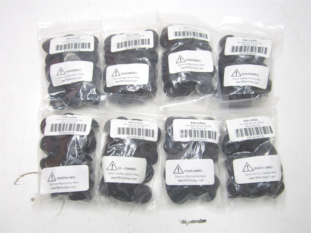 (FW-1-PVC) 1/4" Polyvinylchloride Screw Standard Flat Washer 100ct - Lot of 8