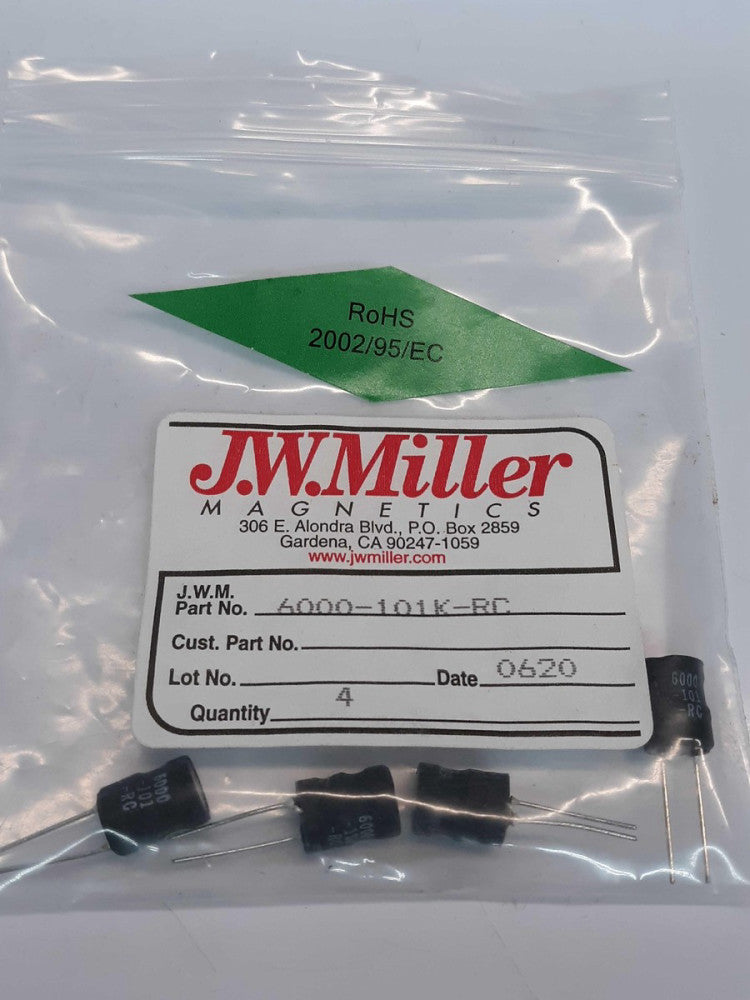 J.W. Miller 6000-101K-RC Wirewound Inductors Vertical Cylinders Lot of 4