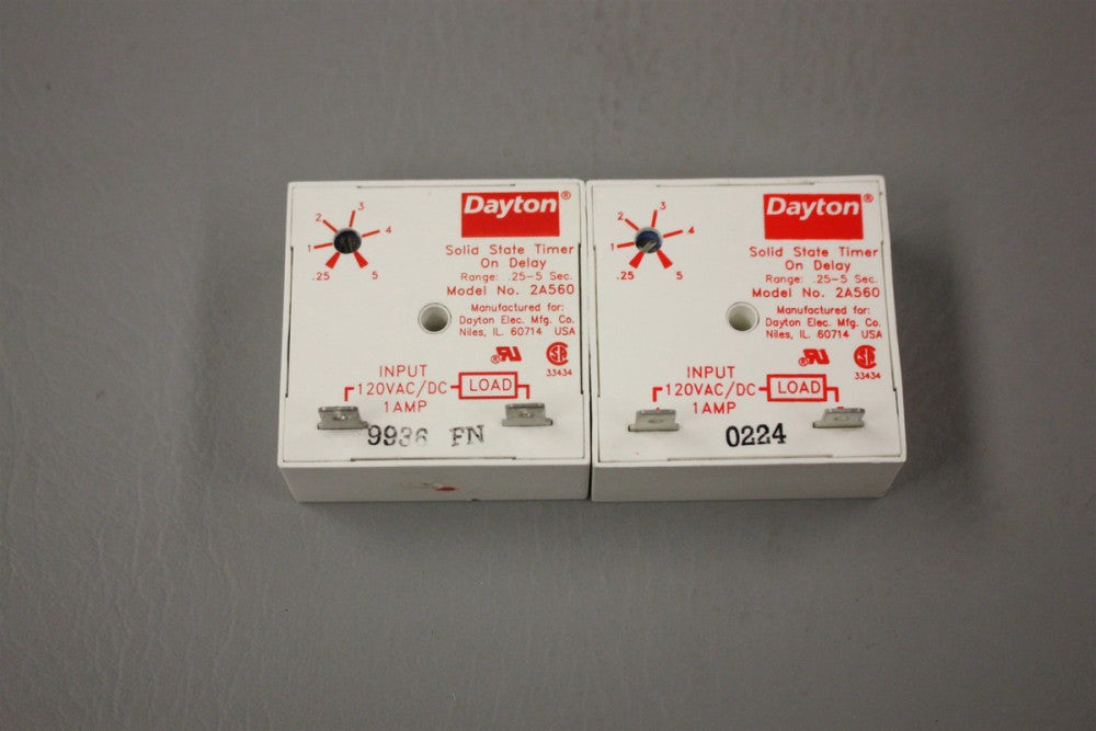 Lot of 2 DAYTON ELECTRIC TIMING DELAY RELAY 2A560
