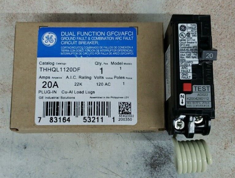 new GE Dual Function Circuit Interrupter THHQL1120DF 120v 1Pole Breaker