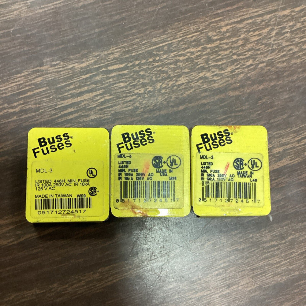 PACK OF 7 BUSS BUSSMANN MDL-3 FUSES 250V UL LISTED