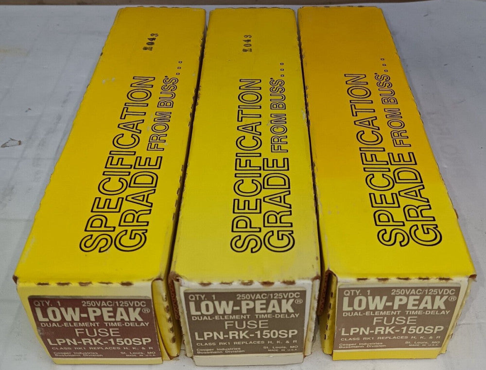 LOT OF 3) NEW COOPER BUSSMAN 150 AMP FUSE CLASS RK1 250 VAC LPN-RK-150SP