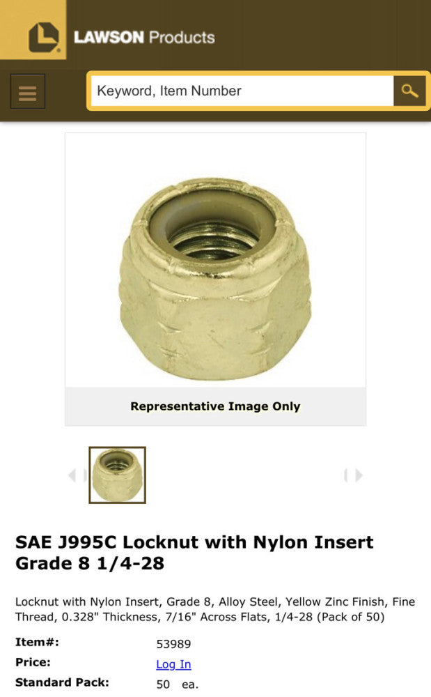 SAE J995C Locknut with Nylon Insert Grade 8 1/4-28 Lawson 53989 Bag Of 50 Nos