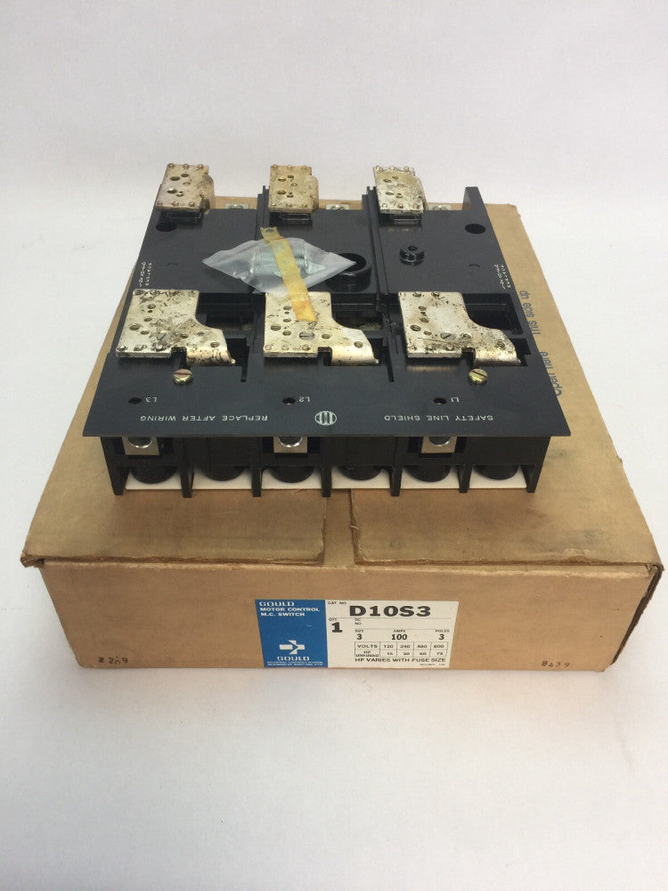 GOULD D10S3 MOTOR CONTROL M.C. SWITCH SIZE 3 100AMPS 3 POLES 600V 75HP UNFUSED 