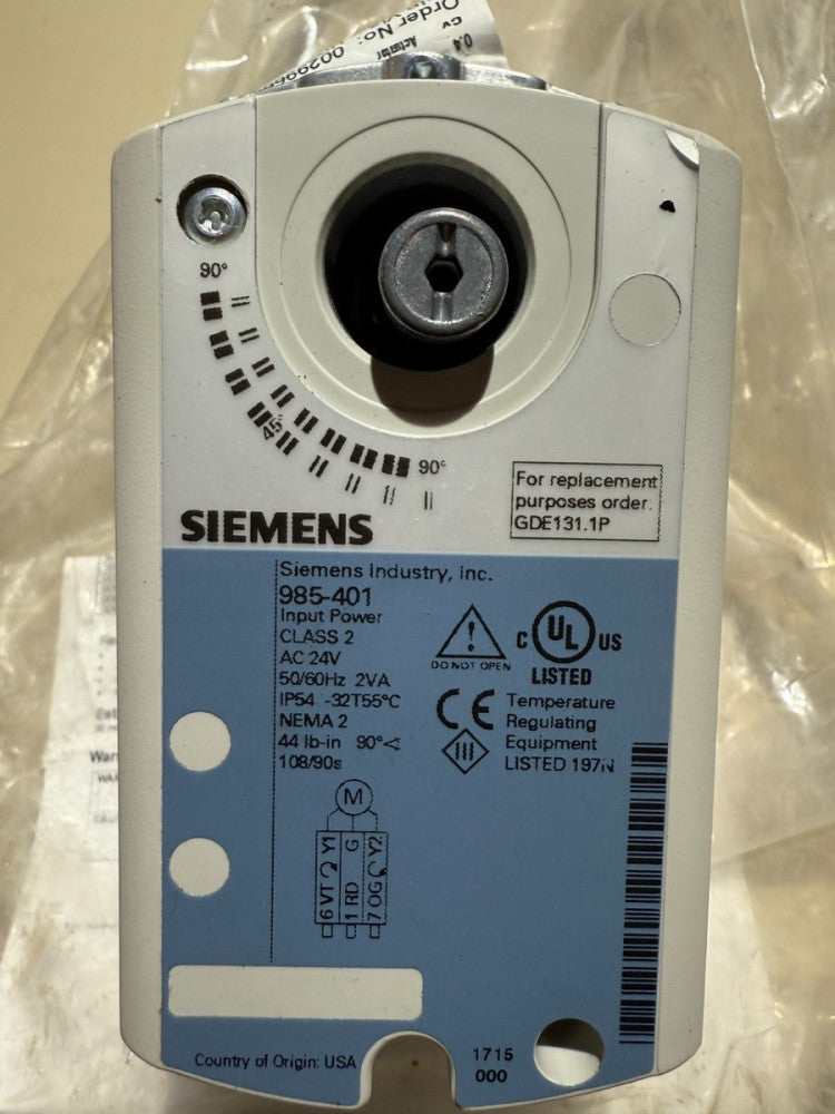 Siemens 0.5" Ball Valve 599-10300 OpenAir Electronic Damper Actuator GDE131.1P