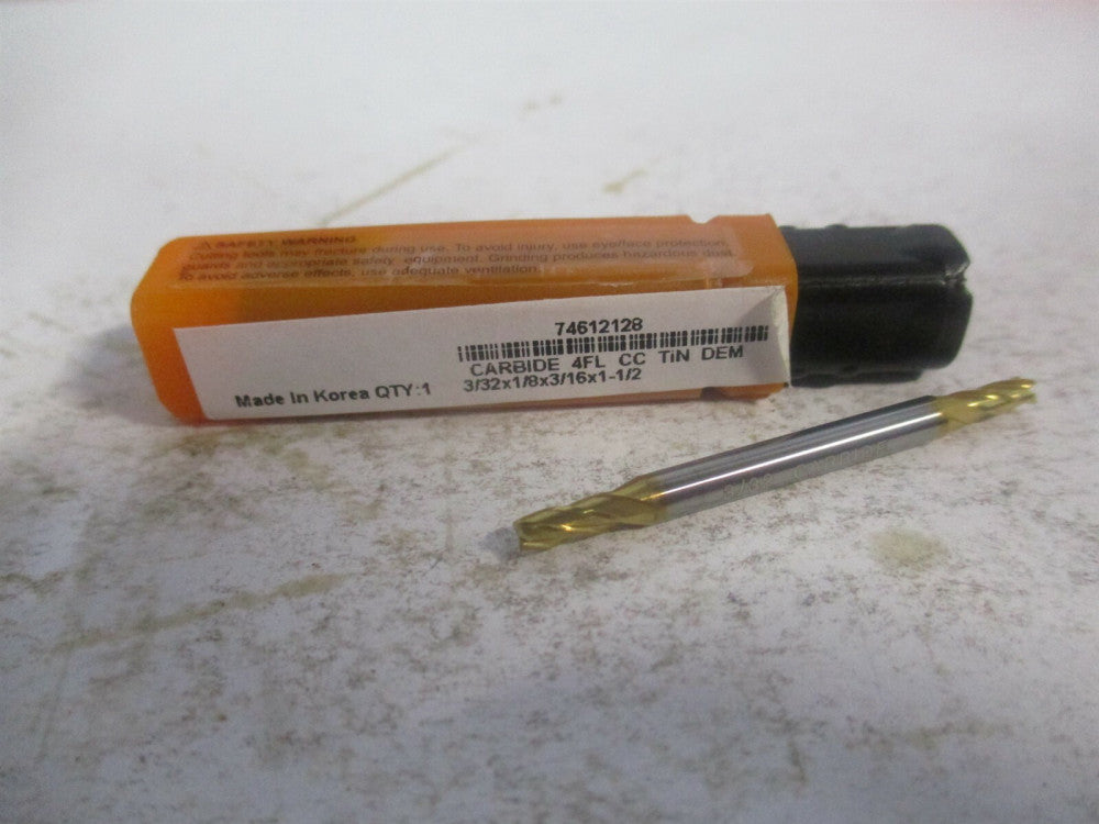 (750486) 3/32" x 3/16" x 1/8" x 1-1/2" OAL Solid Carbide 4Fl Square End Mill 