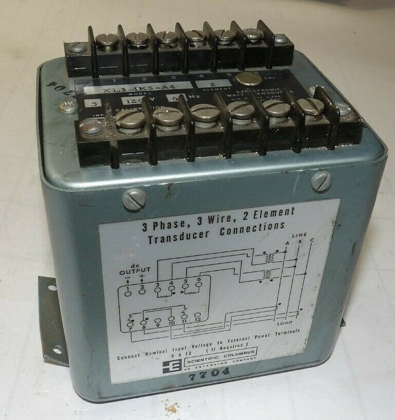 SCIENTIFIC COLUMBUS 5A 120V/60Hz 3Ø EXCELTRONIC WATT TRANSDUCER XL31K5A4