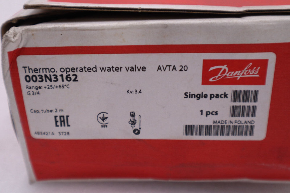 DANFOSS AVTA 20 003N3162 BRASS TEMPERATURE REGULATOR WATER VALVE NEW STOCK H968