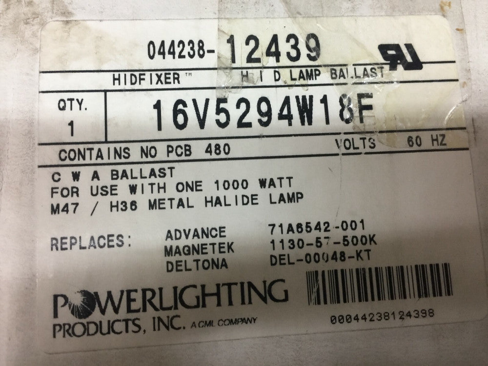 NEW IN BOX POWERLIGHTING 1000W M47/H36 HID LAMP BALLAST KIT 16V5294W18F