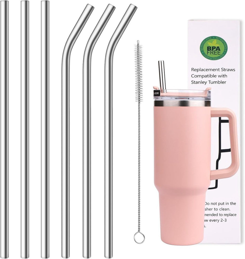 AIERSA Metal Straws for 40oz Tumbler Replacement,12 silver, 8mm metal straw 