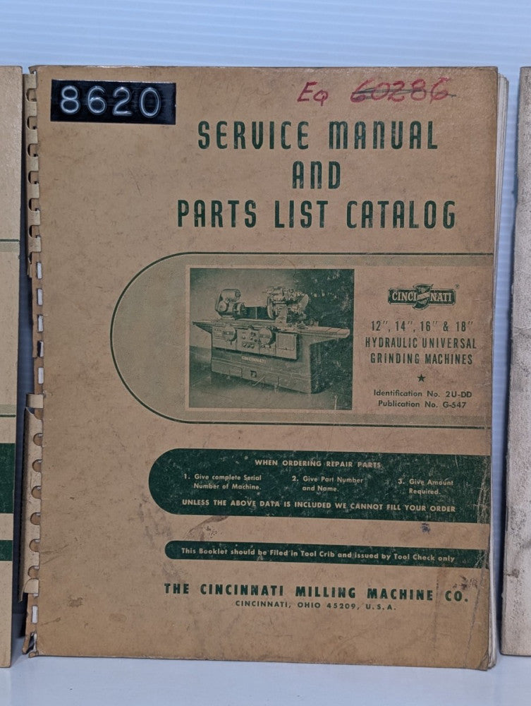 Cincinnati Milling Machine Company G-547 Service Manual and Parts List Catalog