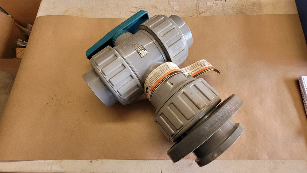 Asahi Duo-Bloc 3" CPVC 3 Way True Union Ball Valve 150 PSI FPM Seals w/ Flange