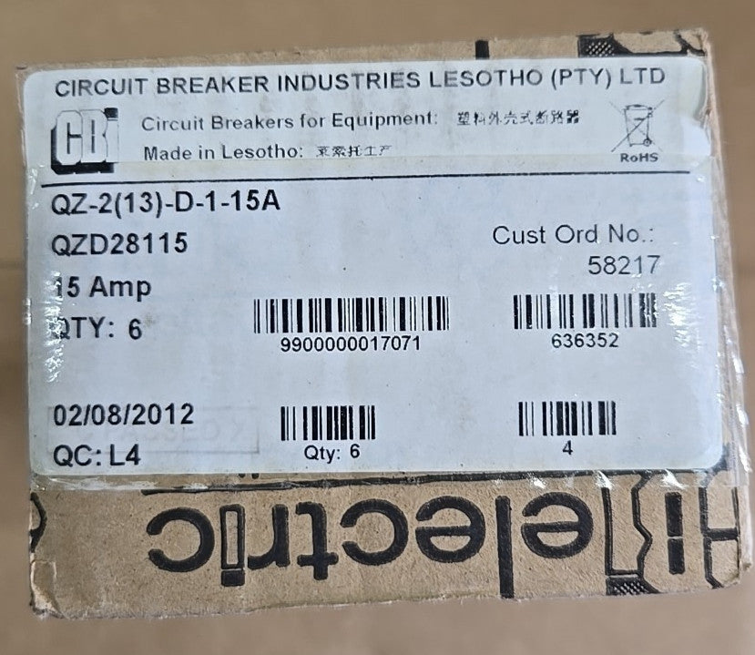 1) CBI Box of 6 QZD28115 2 POLE 15 AMP Circuit Breaker