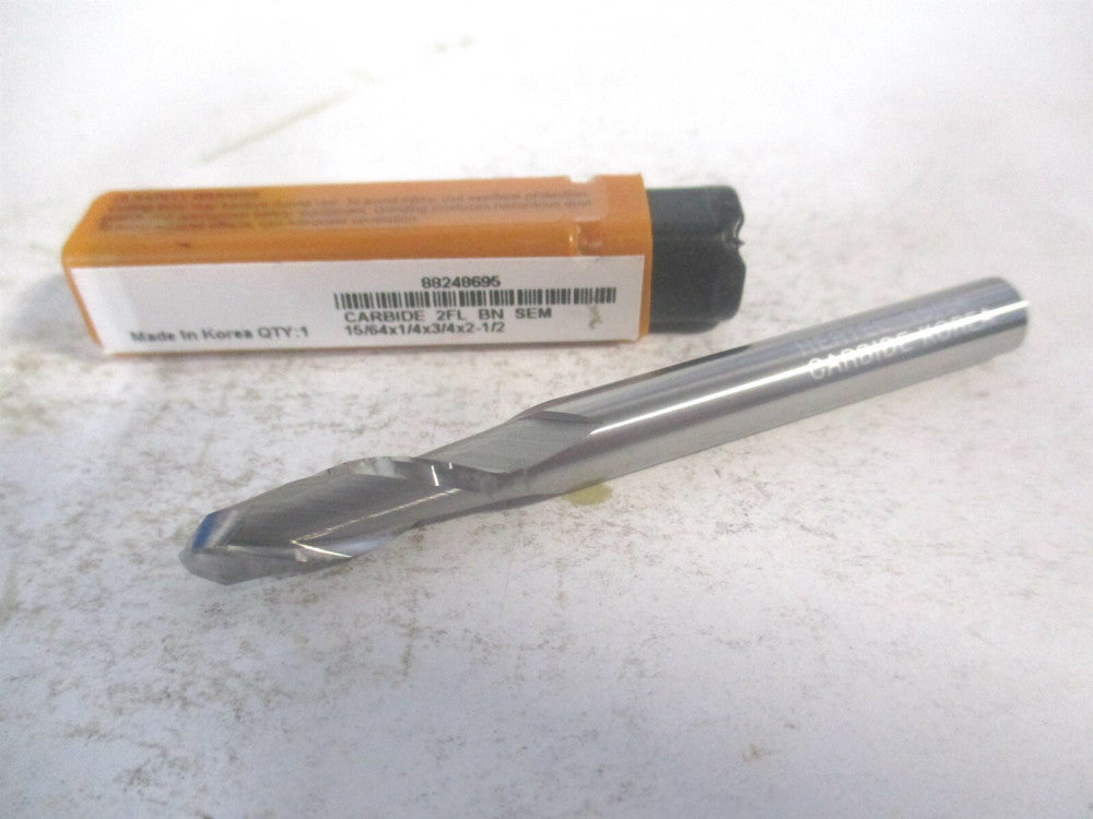(E599924503) 15/64" x 3/4" x 1/4" x 2-1/2" 2 Flute Solid Carbide Ball End Mill 
