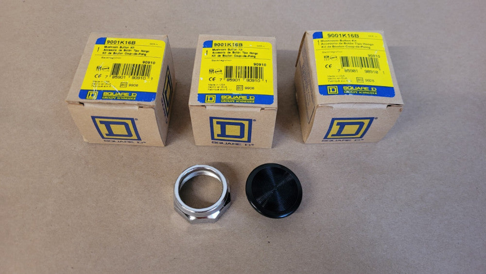 Lot Of 3 Square D 9001K16B Black Mushroom Push Button Kits