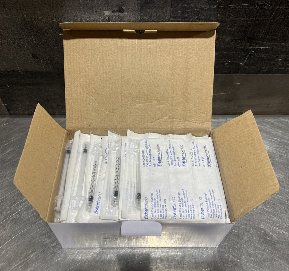 NOS Surplus fisherbrand 14955464 1ml plastic syringes 100/PK Exp 20240315