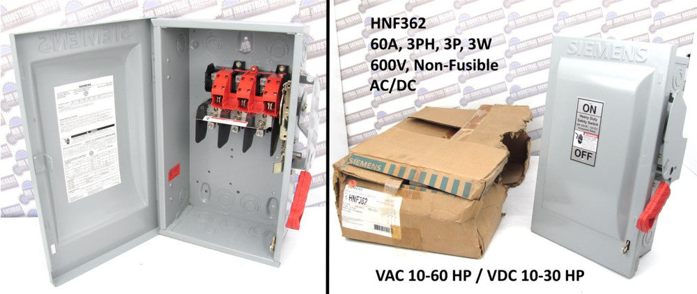 SIEMENS ITE - HNF362 - NON-FUSIBLE DISCONNECT SWITCH 60A 3PH 3P 3W 600V (NEW)