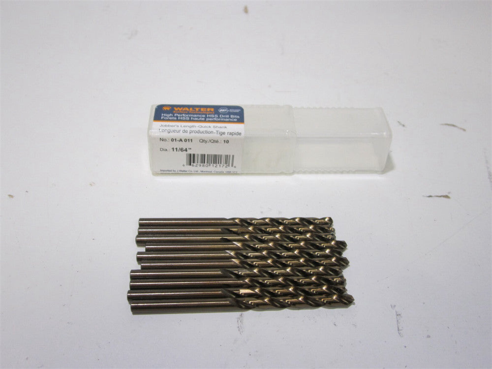 Walter 11/64" HSS Jobber Length Round Shank Drill Bits 118° 10 Pack