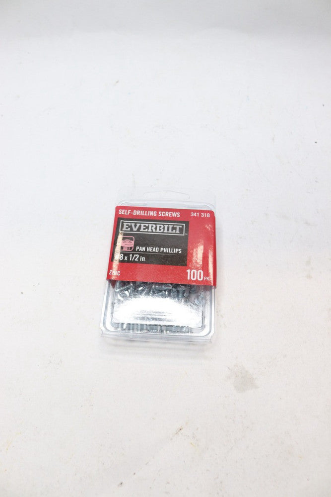 (100-Pk) Everbilt Phillips Pan Head Self Drilling Screw Zinc #8 x 1/2" 341318