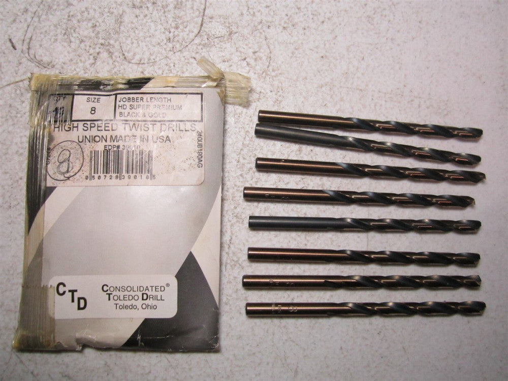Norseman / CTD (39010) #8 135° 3-5/8 High Speed Steel RH Jobber Drill - Qty 8