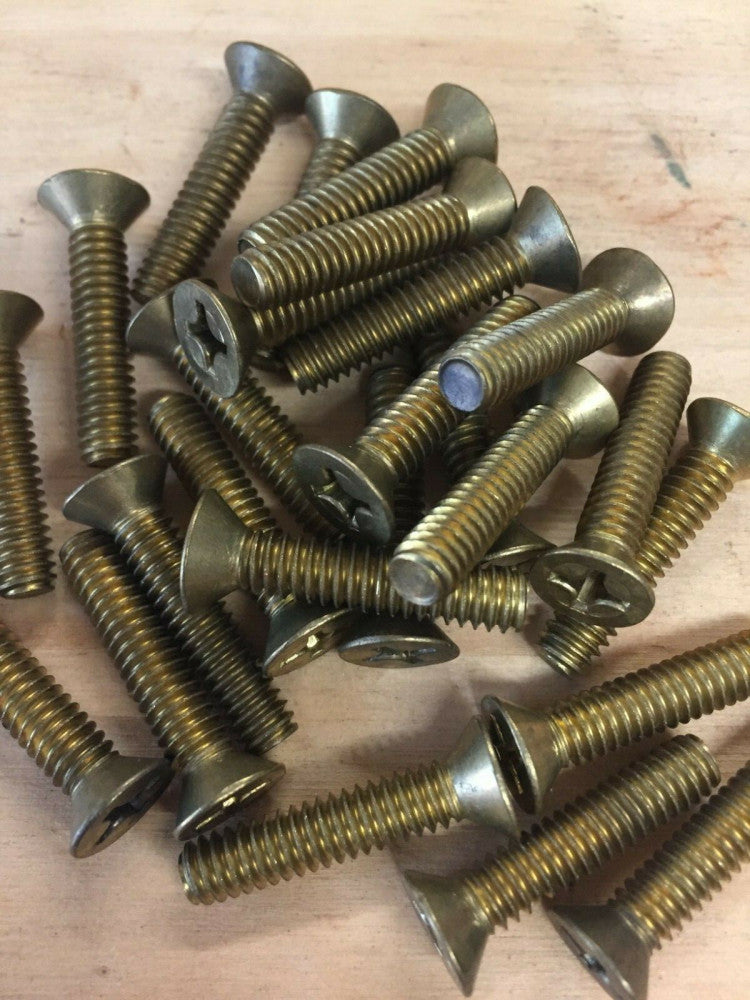 Lot of 25 Solid Brass Flat Head Machine Screws 1/4-20 Thread 1-1/4" Long