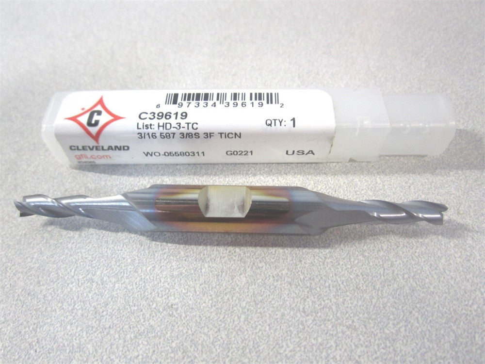Cleveland (C39619) 3/16" x 1/2" 3/8" x 3-1/4" OAL HSS 3Fl Square End Mill 