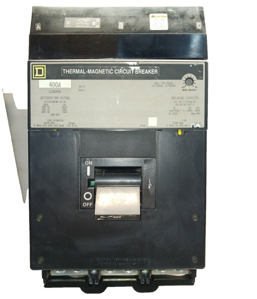 SQUARE D 400 AMP I-LINE CIRCUIT BREAKER 600 VAC 3 POLE  LC36400