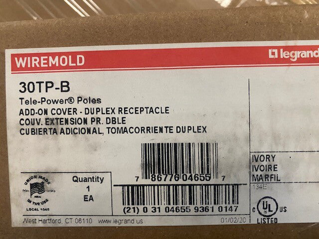 WIREMOLD IVORY 30TP-B DUPLEX RECEPTACLE COVER - BUY MORE & SAVE 15% !!
