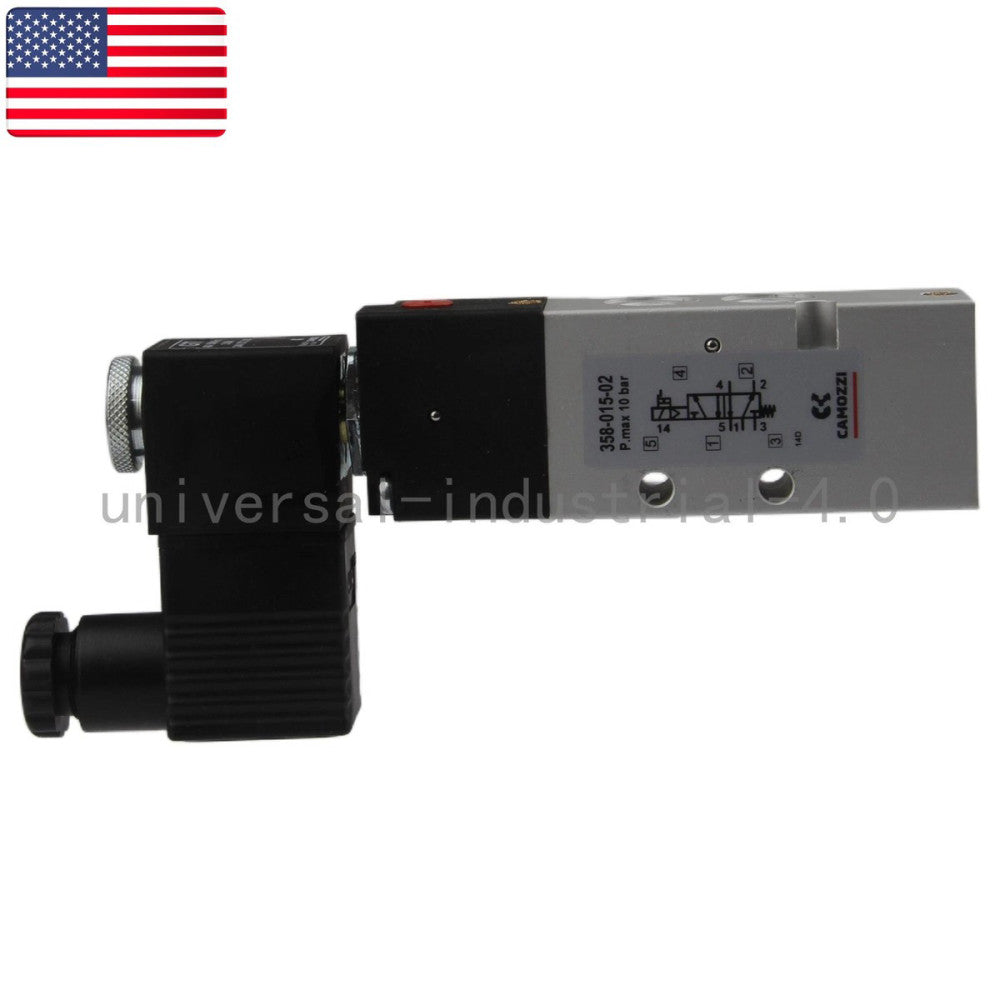 One New CAMOZZI 358-015-02 PLC SOLENOID VALVE 5/2 MONOSTABLE SPRING - US Stock