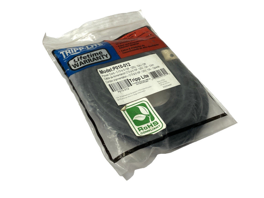 Tripp Lite P010-012 Desktop Computer Power Cable 5-15P to C13 125V 12ft