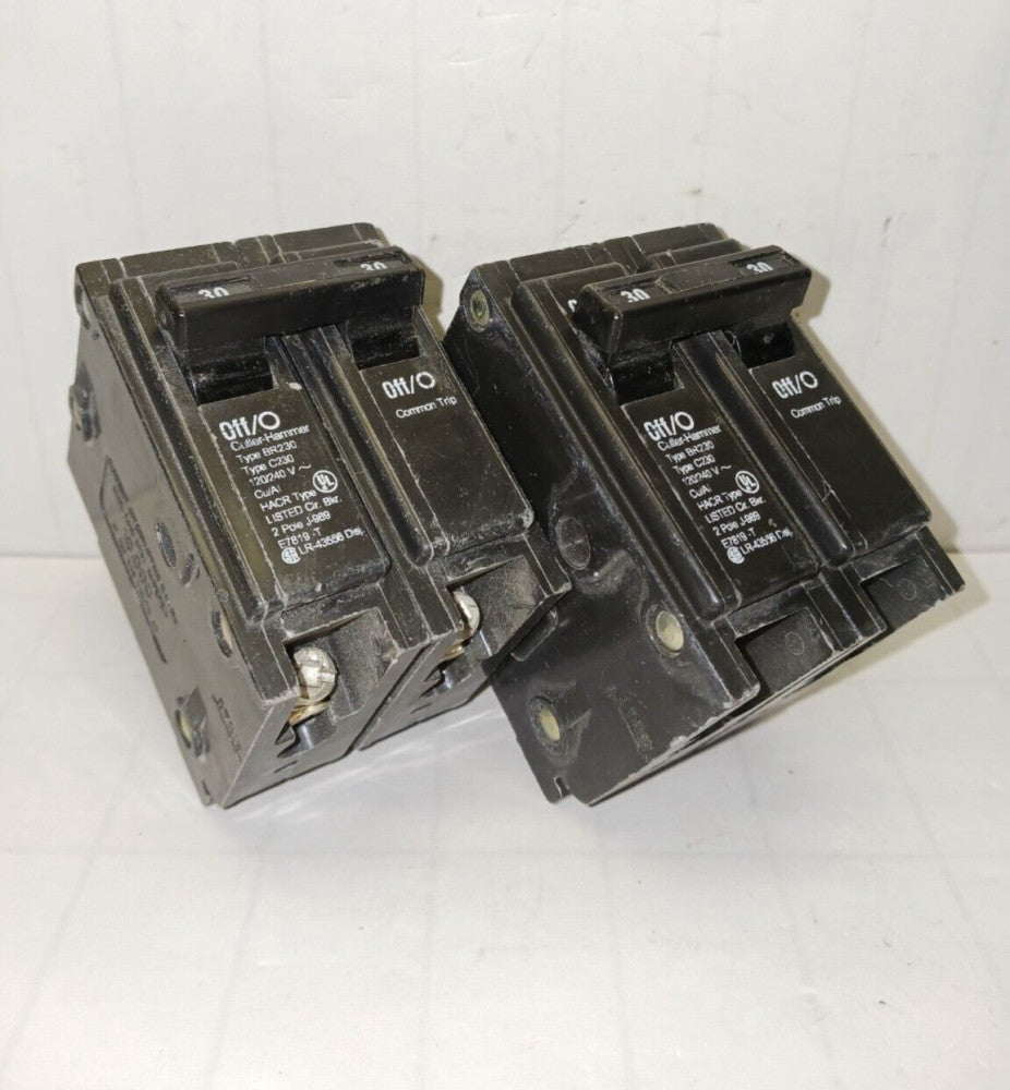 2) CUTLER HAMMER 30 AMP CIRCUIT BREAKER  120/240 VAC 2 POLE  BR230  LOT OF 2