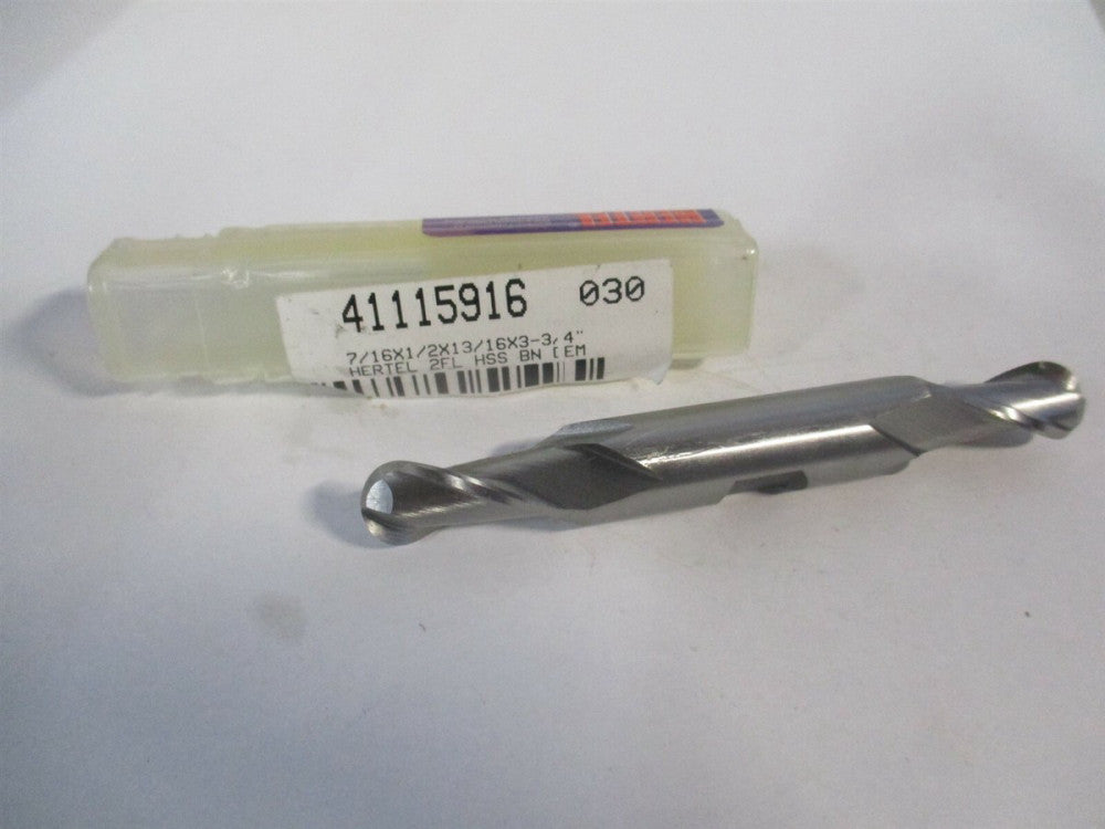 (E211202801) 7/16" x 13/16" x 1/2" x 3-3/4" OAL HSS 2 Flute Ball End Mill 