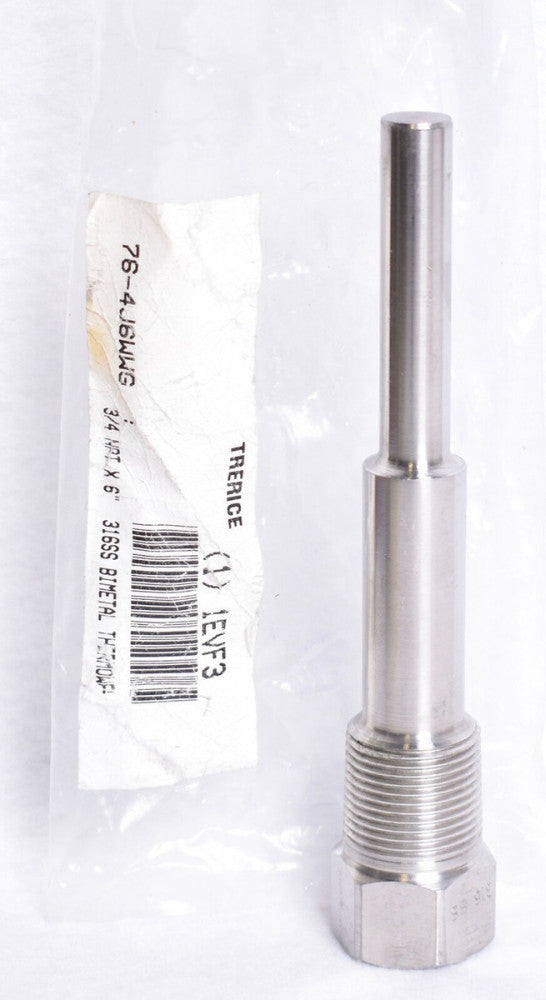 Trerice Bimetal Thermowell 316 SS 6" x 3/4" NPT Insertion Length 4.5"  1EVF3